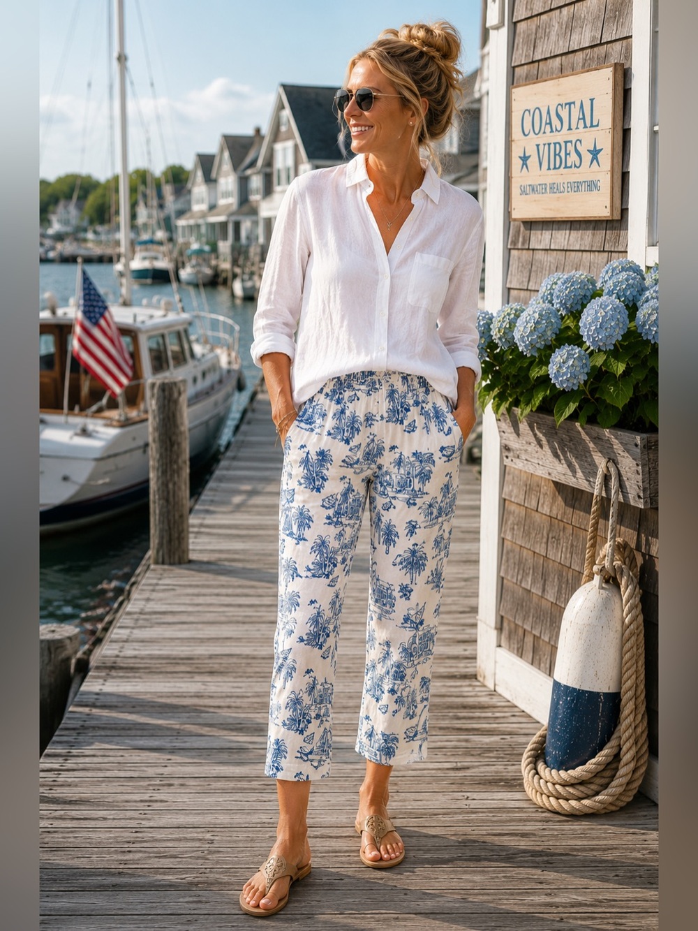 Cynthia Rowley NWOT Coastal Embroidered Pull-On Pants XL
